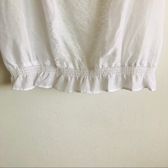 Candies White Blouse Semi Sheer Center Lace Short Elastic Puff Sleeves Top Med. - Picture 6 of 16